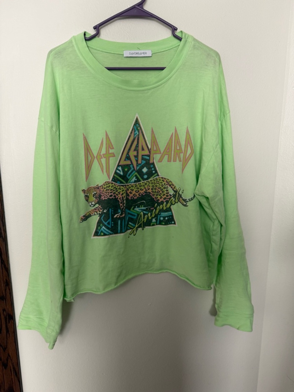 Daydreamer Def Leppard Animal Neon Green Cropped Graphic Tee Top Oversized XL